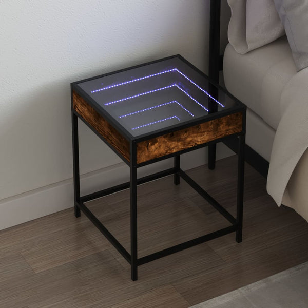vidaXL Table de chevet avec LED Infinity chêne fumé 40x40x51 cm