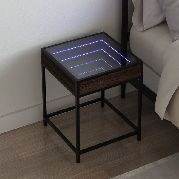 vidaXL Nightstand with Infinity LED Brown Oak-Look 40x40x51 cm