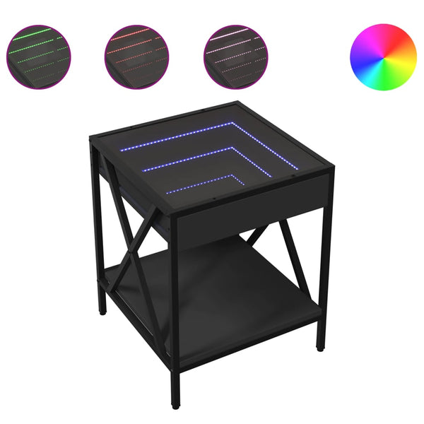 vidaXL Table de chevet à LED Infinity noir 40x40x49 cm