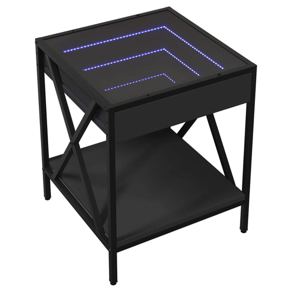 vidaXL Table de chevet à LED Infinity noir 40x40x49 cm