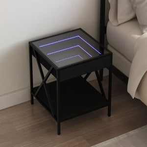 vidaXL Table de chevet à LED Infinity noir 40x40x49 cm