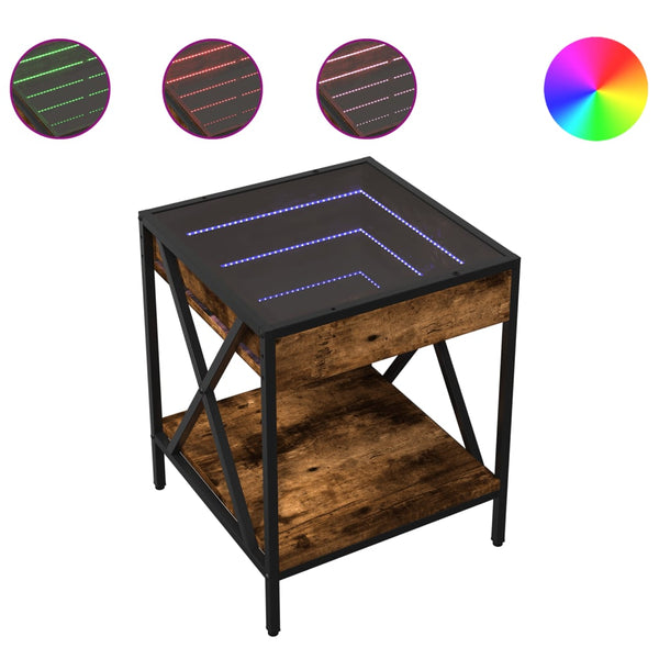 vidaXL Table de chevet avec LED Infinity chêne fumé 40x40x49 cm