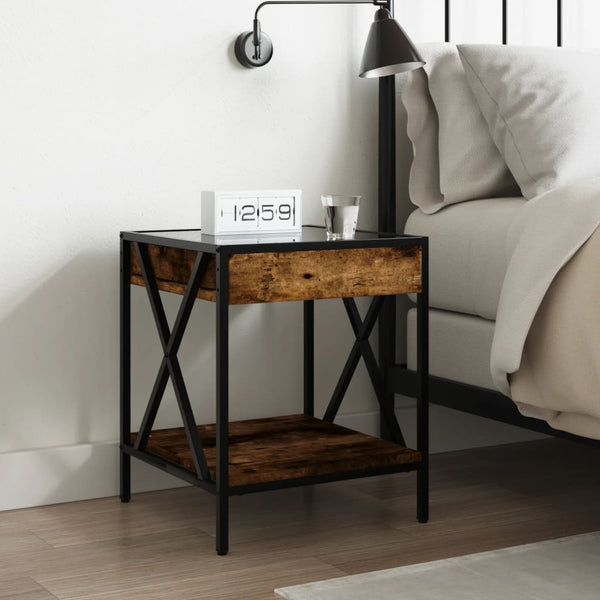 vidaXL Table de chevet avec LED Infinity chêne fumé 40x40x49 cm