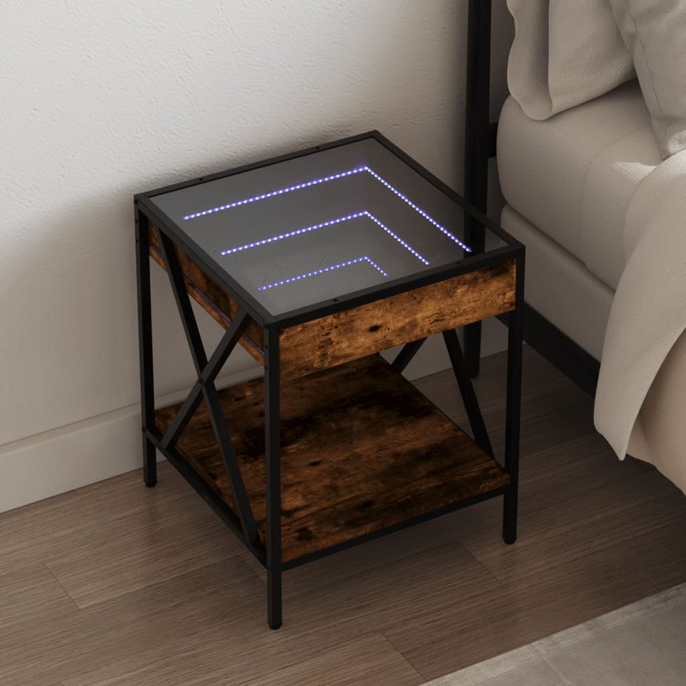 vidaXL Nightstand with Infinity LED Smoked Oak 40x40x49 cm