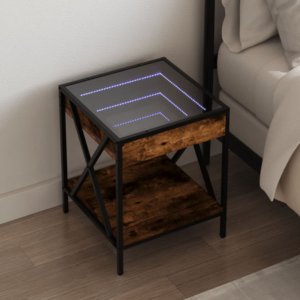vidaXL Table de chevet avec LED Infinity chêne fumé 40x40x49 cm