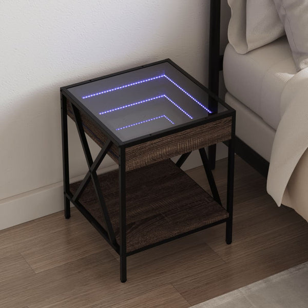 vidaXL Nightstand with Infinity LED Brown Oak Look 40x40x49 cm