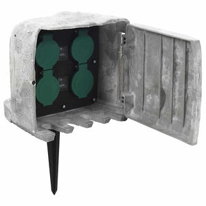 vidaXL Prise extérieure sur piquet avec capteur de lumière 4 prises aspect pierre