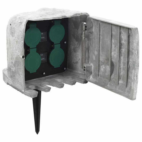 vidaXL Prise extérieure sur piquet avec capteur de lumière 4 prises aspect pierre