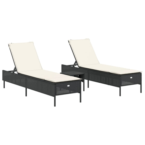 3-tlg. Sonnenliegen Set mit Auflage Schwarz
