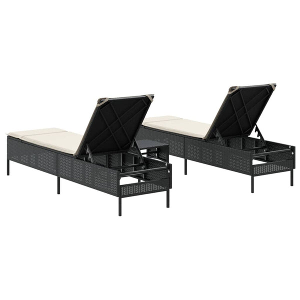 3-tlg. Sonnenliegen Set mit Auflage Schwarz