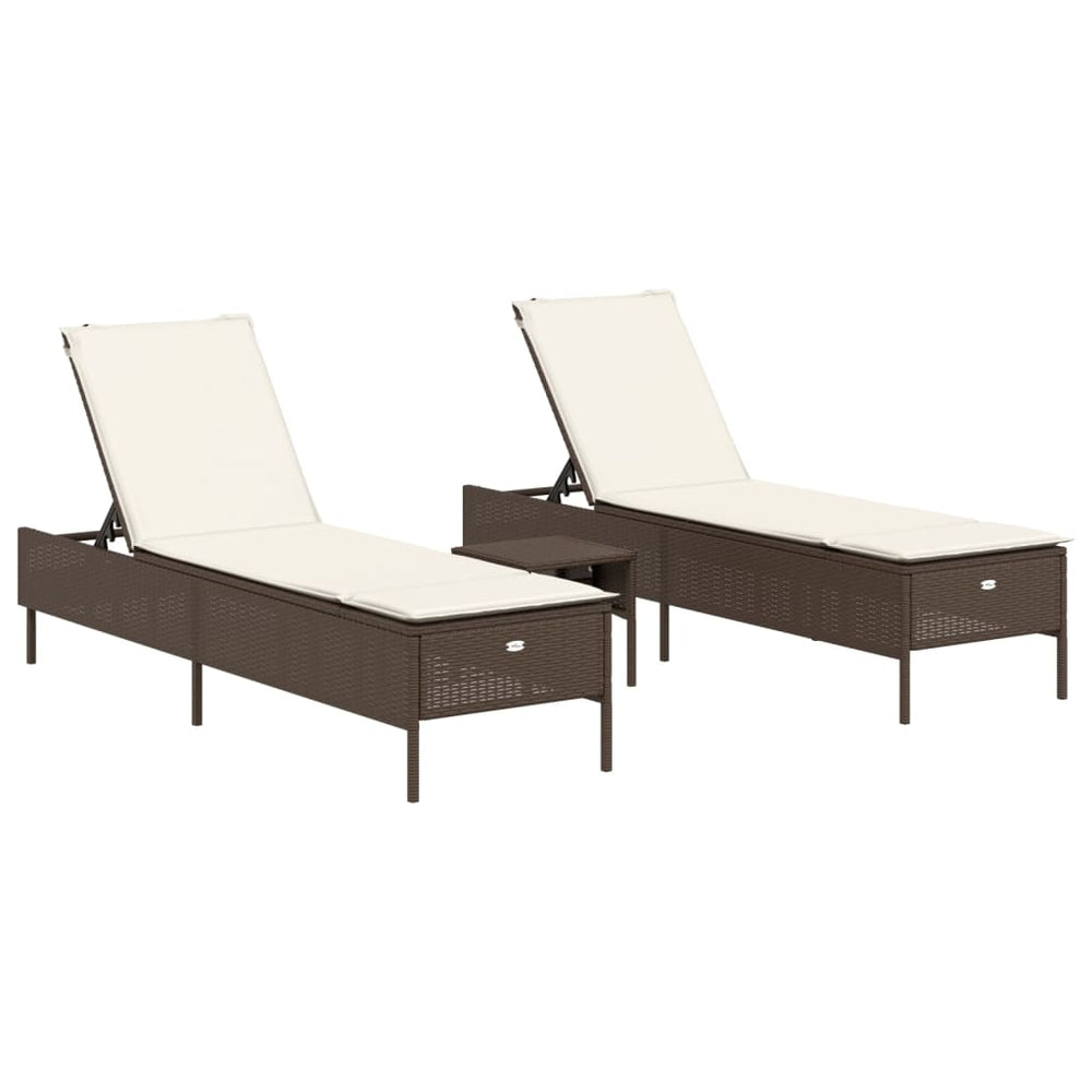3-tlg. Sonnenliegen Set Braun Poly Rattan