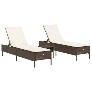 3-tlg. Sonnenliegen Set Braun Poly Rattan