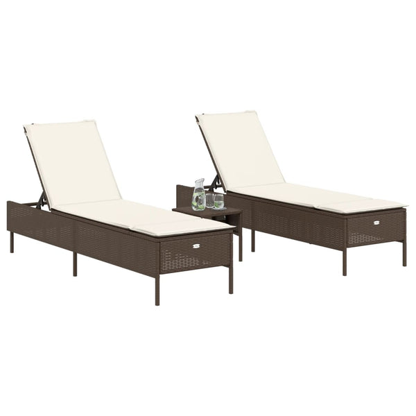 3-tlg. Sonnenliegen Set Braun Poly Rattan