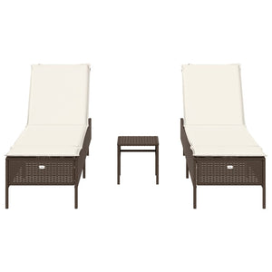 3-tlg. Sonnenliegen Set Braun Poly Rattan