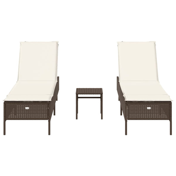 3-tlg. Sonnenliegen Set Braun Poly Rattan