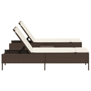 3-tlg. Sonnenliegen Set Braun Poly Rattan