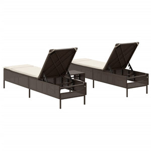 3-tlg. Sonnenliegen Set Braun Poly Rattan