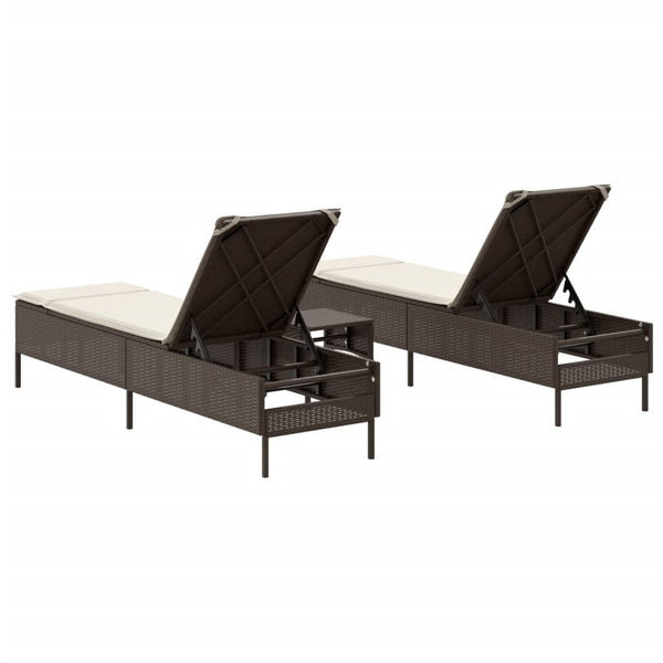 3-tlg. Sonnenliegen Set Braun Poly Rattan
