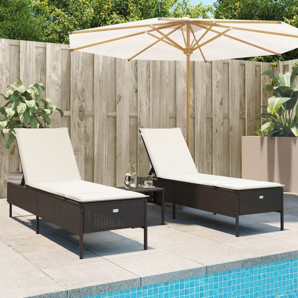 3-tlg. Sonnenliegen Set Braun Poly Rattan