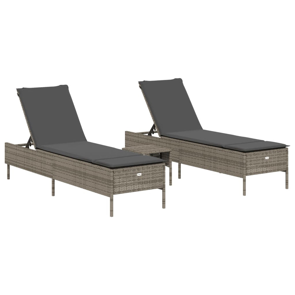 3-tlg. Sonnenliegen Set Grau Poly Rattan