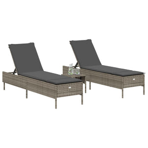 3-tlg. Sonnenliegen Set Grau Poly Rattan