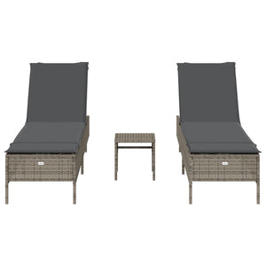 3-tlg. Sonnenliegen Set Grau Poly Rattan