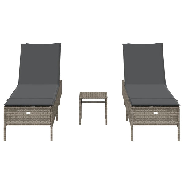 3-tlg. Sonnenliegen Set Grau Poly Rattan