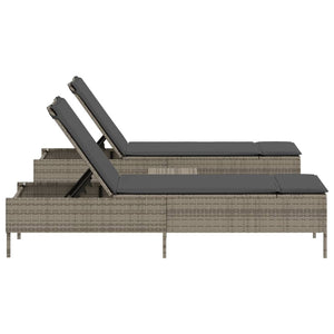 3-tlg. Sonnenliegen Set Grau Poly Rattan