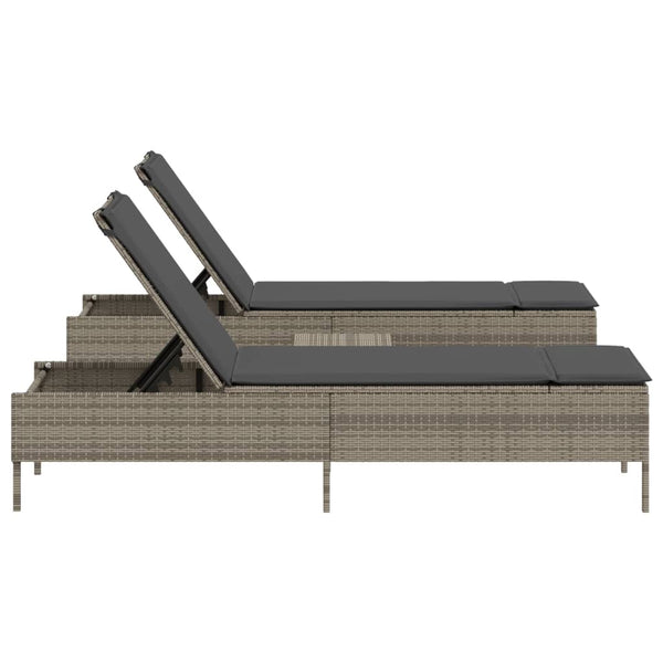3-tlg. Sonnenliegen Set Grau Poly Rattan