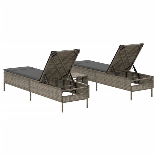 3-tlg. Sonnenliegen Set Grau Poly Rattan