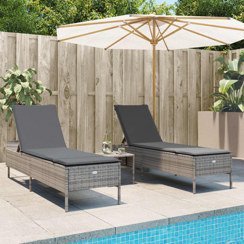 3-tlg. Sonnenliegen Set Grau Poly Rattan