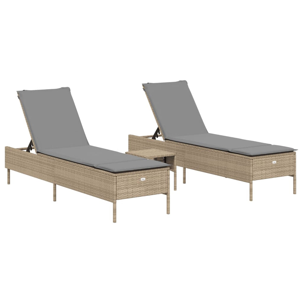 3-tlg. Sonnenliegen Set Beige Poly Rattan