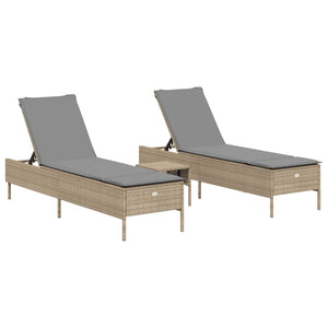 3-tlg. Sonnenliegen Set Beige Poly Rattan