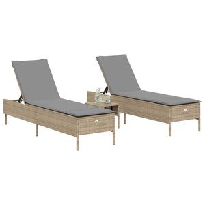 3-tlg. Sonnenliegen Set Beige Poly Rattan