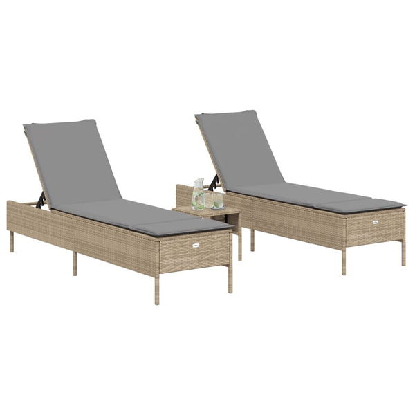 3-tlg. Sonnenliegen Set Beige Poly Rattan