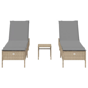 3-tlg. Sonnenliegen Set Beige Poly Rattan