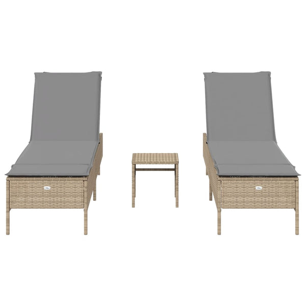 3-tlg. Sonnenliegen Set Beige Poly Rattan