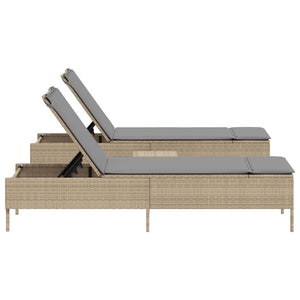 3-tlg. Sonnenliegen Set Beige Poly Rattan