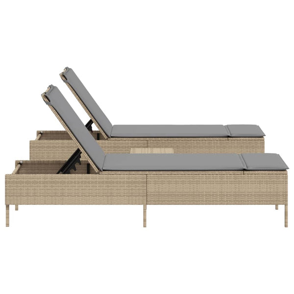 3-tlg. Sonnenliegen Set Beige Poly Rattan