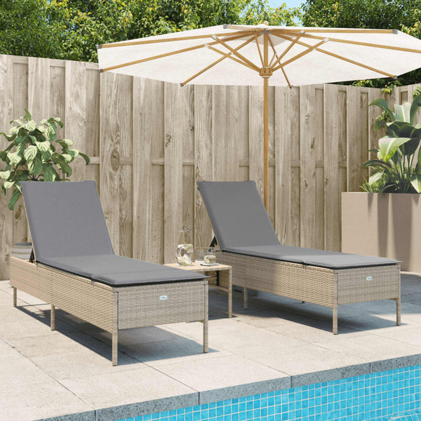 3-tlg. Sonnenliegen Set Beige Poly Rattan