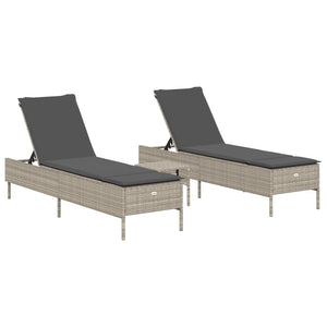 3-tlg. Sonnenliegen-Set Hellgrau Poly Rattan
