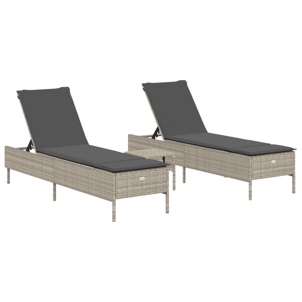 3-tlg. Sonnenliegen-Set Hellgrau Poly Rattan