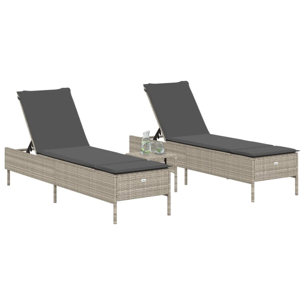 3-tlg. Sonnenliegen-Set Hellgrau Poly Rattan