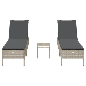 3-tlg. Sonnenliegen-Set Hellgrau Poly Rattan