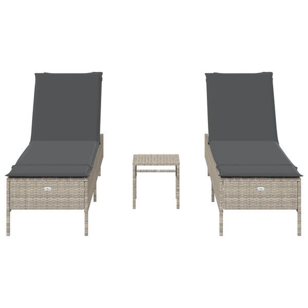3-tlg. Sonnenliegen-Set Hellgrau Poly Rattan