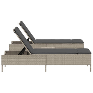 3-tlg. Sonnenliegen-Set Hellgrau Poly Rattan