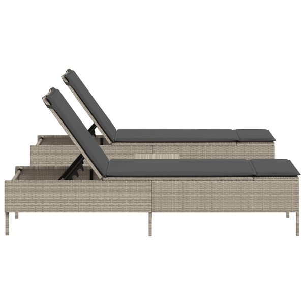 3-tlg. Sonnenliegen-Set Hellgrau Poly Rattan