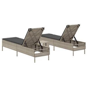 3-tlg. Sonnenliegen-Set Hellgrau Poly Rattan
