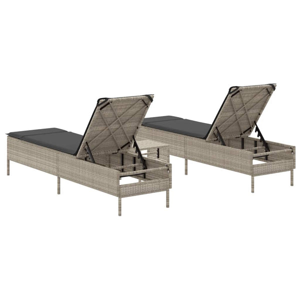 3-tlg. Sonnenliegen-Set Hellgrau Poly Rattan