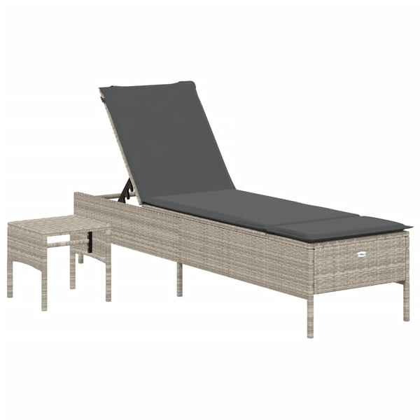 3-tlg. Sonnenliegen-Set Hellgrau Poly Rattan